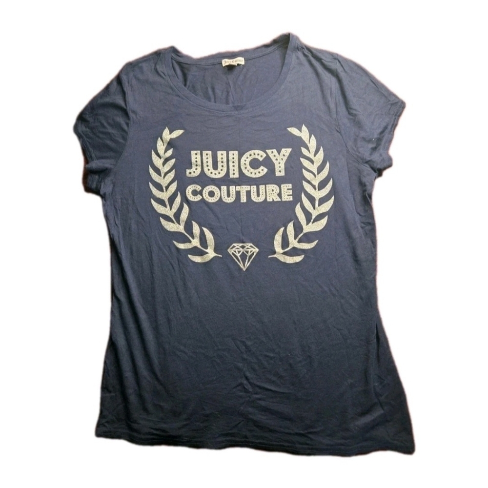 Juicy Couture Women's XL Navy Blue & Silver Glitter Modal Blend T Shirt